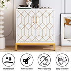 Madia moderna con ante e ripiani regolabili, Credenza autoportante con design a linea dorata per soggiorno o ufficio