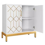 Madia moderna con ante e ripiani regolabili, Credenza autoportante con design a linea dorata per soggiorno o ufficio