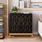 Madia moderna con ante e ripiani regolabili, Credenza autoportante con design a linea dorata per soggiorno o ufficio