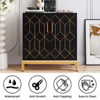Madia moderna con ante e ripiani regolabili, Credenza autoportante con design a linea dorata per soggiorno o ufficio