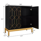 Madia moderna con ante e ripiani regolabili, Credenza autoportante con design a linea dorata per soggiorno o ufficio