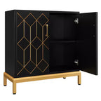 Madia moderna con ante e ripiani regolabili, Credenza autoportante con design a linea dorata per soggiorno o ufficio