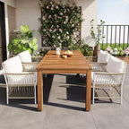Set da pranzo Nicolas Patio di GDFStudio, 5 pezzi, in legno e metallo, con 4 poltrone in rattan intrecciato a mano