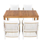 Set da pranzo Nicolas Patio di GDFStudio, 5 pezzi, in legno e metallo, con 4 poltrone in rattan intrecciato a mano