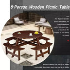 Table de pique-nique extérieure ronde pour 8 personnes avec bancs intégrés, pour patio ou véranda