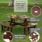 Table de pique-nique extérieure ronde pour 8 personnes avec bancs intégrés, pour patio ou véranda
