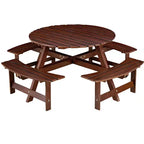 Table de pique-nique extérieure ronde pour 8 personnes avec bancs intégrés, pour patio ou véranda