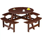 Table de pique-nique extérieure ronde pour 8 personnes avec bancs intégrés, pour patio ou véranda
