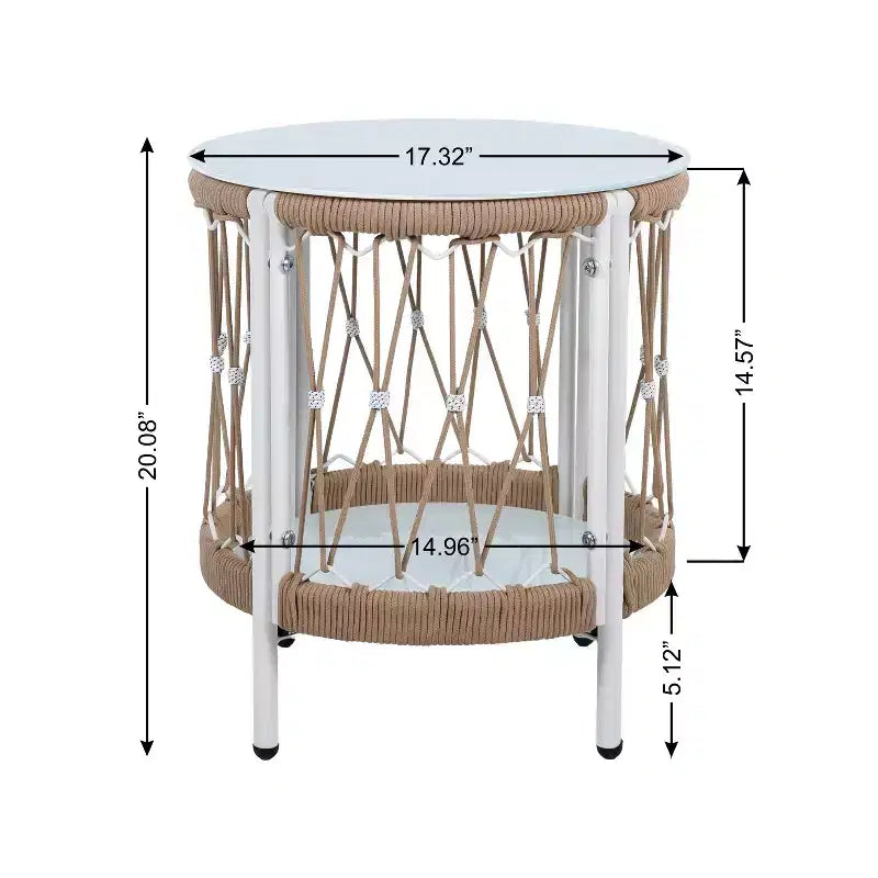 Ensemble de mobilier d'extérieur bohème 3 pièces avec 2 chaises pivotantes et une table en verre, pour le jardin ou le bord de piscine
