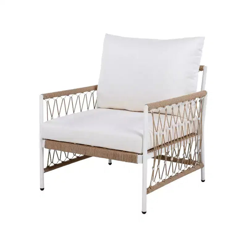 Ensemble de mobilier d'extérieur bohème 3 pièces avec 2 chaises pivotantes et une table en verre, pour le jardin ou le bord de piscine