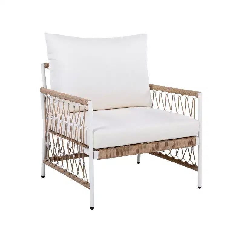 Ensemble de mobilier d'extérieur bohème 3 pièces avec 2 chaises pivotantes et une table en verre, pour le jardin ou le bord de piscine