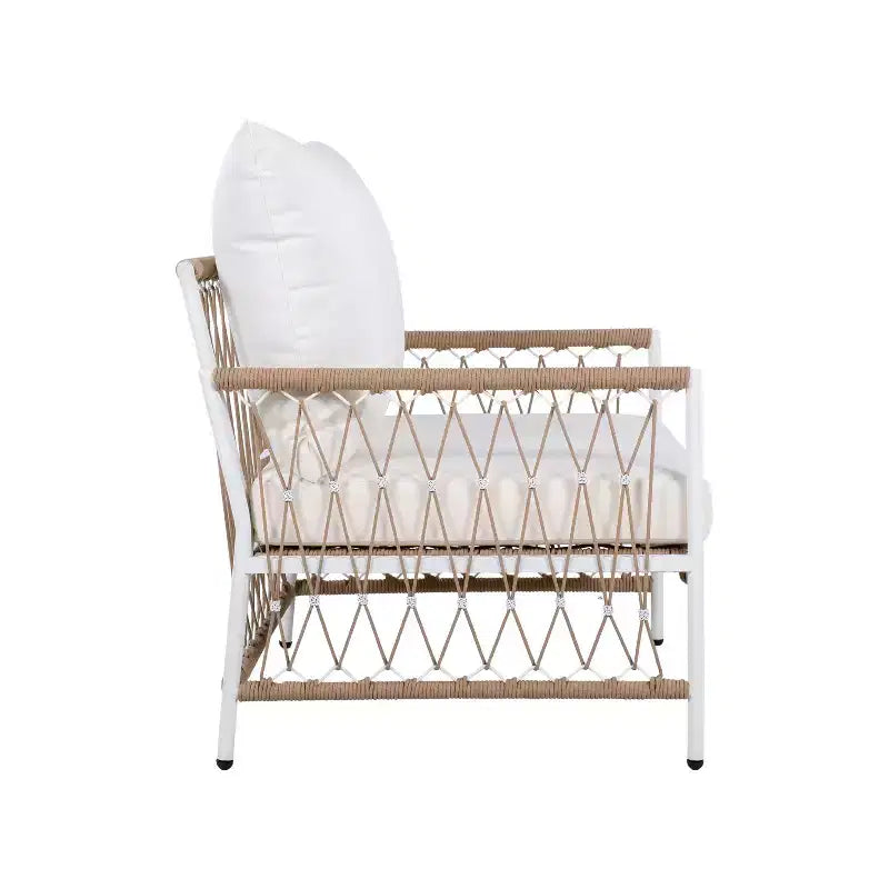 Ensemble de mobilier d'extérieur bohème 3 pièces avec 2 chaises pivotantes et une table en verre, pour le jardin ou le bord de piscine