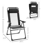 Folding Patio Dining Chairs Set of 2, Outdoor Deck Chair with Adjustable Sling Back, Camping Chair with Removable Headrest for Garden, Backyard,Black