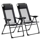 Ensemble de 2 chaises de salle à manger pliantes pour patio, chaise de terrasse extérieure avec dossier inclinable réglable, chaise de camping avec appui-tête amovible pour jardin, arrière-cour, noir
