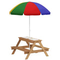 Wooden Outdoor Kids Picnic Table with Removable Umbrella, Children Sand and Water Activity Table for Patio, Mixed Color