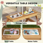 Tavolo da Picnic per Bambini in Legno per Esterni con Ombrellone Rimovibile, Tavolo Attività Sabbia e Acqua per Bambini da Patio, Colori Misti
