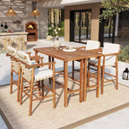 GDFStudio Carter Set da Pranzo da Esterno Moderno da 6 Pezzi in Legno di Acacia con Tavolo Altezza Bar e Sgabelli