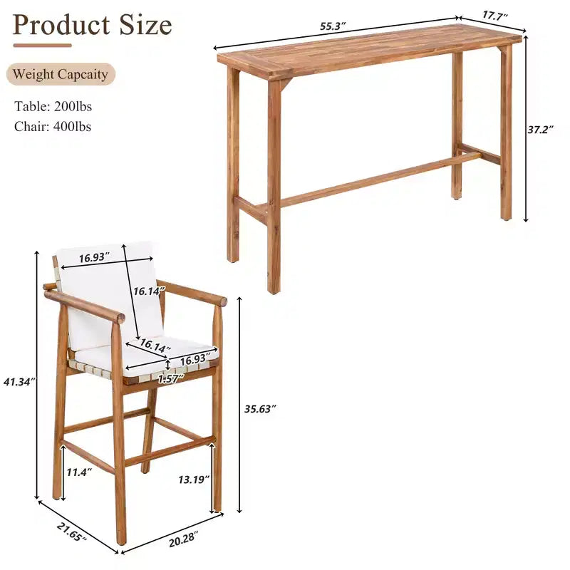 GDFStudio Carter Set da Pranzo da Esterno Moderno da 6 Pezzi in Legno di Acacia con Tavolo Altezza Bar e Sgabelli