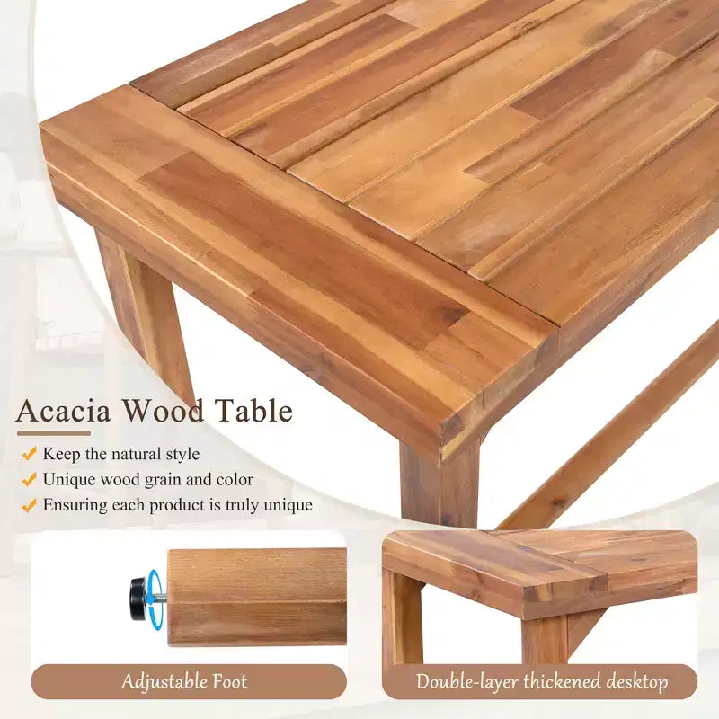 GDFStudio Carter Set da Pranzo da Esterno Moderno da 6 Pezzi in Legno di Acacia con Tavolo Altezza Bar e Sgabelli