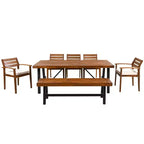 Set da pranzo rustico per esterni Whisen da 7 pezzi - 8 posti a sedere, set di mobili da giardino con cuscini rimovibili, sedie e panca, resistente alle intemperie - Naturale