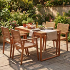 Ensemble de salle à manger 5 pièces en bois d'acacia Gymax avec table et chaises en rotin pour balcon ou piscine
