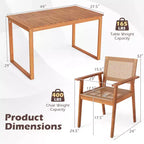 Ensemble de salle à manger 5 pièces en bois d'acacia Gymax avec table et chaises en rotin pour balcon ou piscine