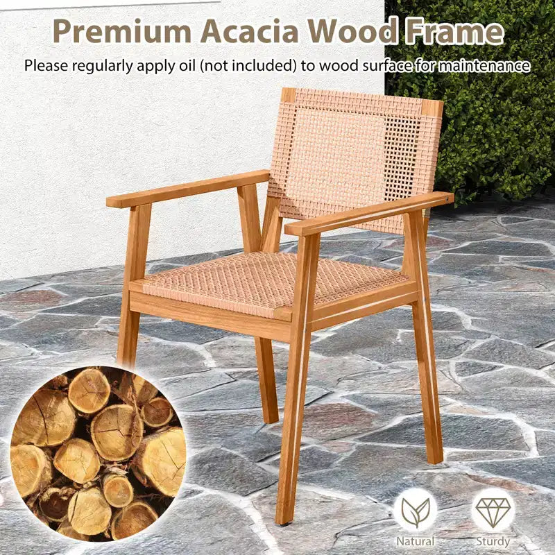 Ensemble de salle à manger 5 pièces en bois d'acacia Gymax avec table et chaises en rotin pour balcon ou piscine