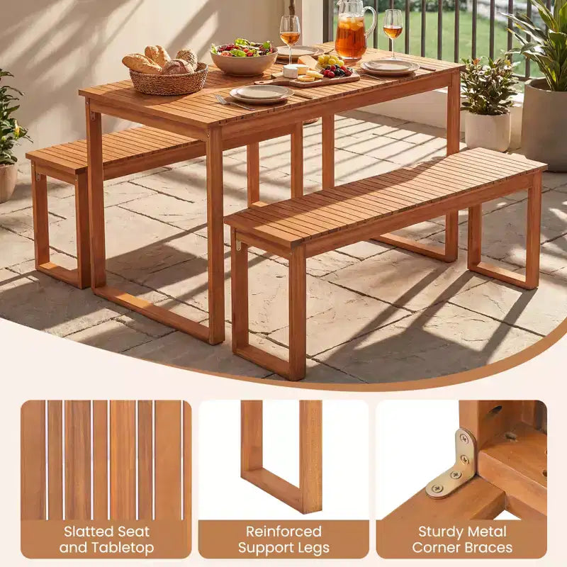 Ensemble de salle à manger 5 pièces en bois d'acacia Gymax avec table et chaises en rotin pour balcon ou piscine
