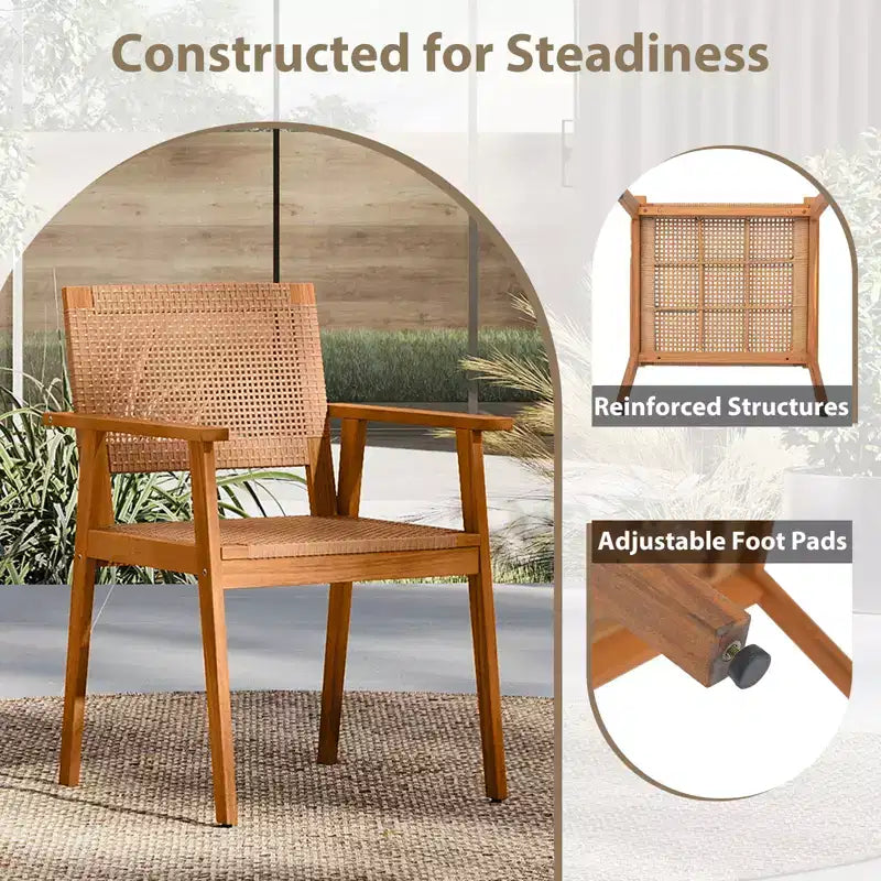 Ensemble de salle à manger 5 pièces en bois d'acacia Gymax avec table et chaises en rotin pour balcon ou piscine