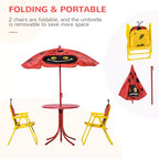 Set tavolo e sedie per bambini, mobili da giardino pieghevoli per esterni, tavolo da picnic per patio e cortile, con ombrellone rimovibile e regolabile in altezza