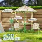 Set Tavolo e Sedie da Picnic per Bambini, Tavolo per Attività All'aperto con Sedie Pieghevoli, Ombrellone Rimovibile per Giardino