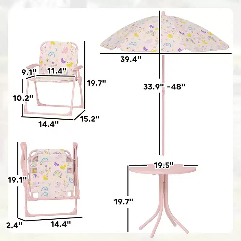 Set Tavolo e Sedie da Picnic per Bambini, Tavolo per Attività All'aperto con Sedie Pieghevoli, Ombrellone Rimovibile per Giardino