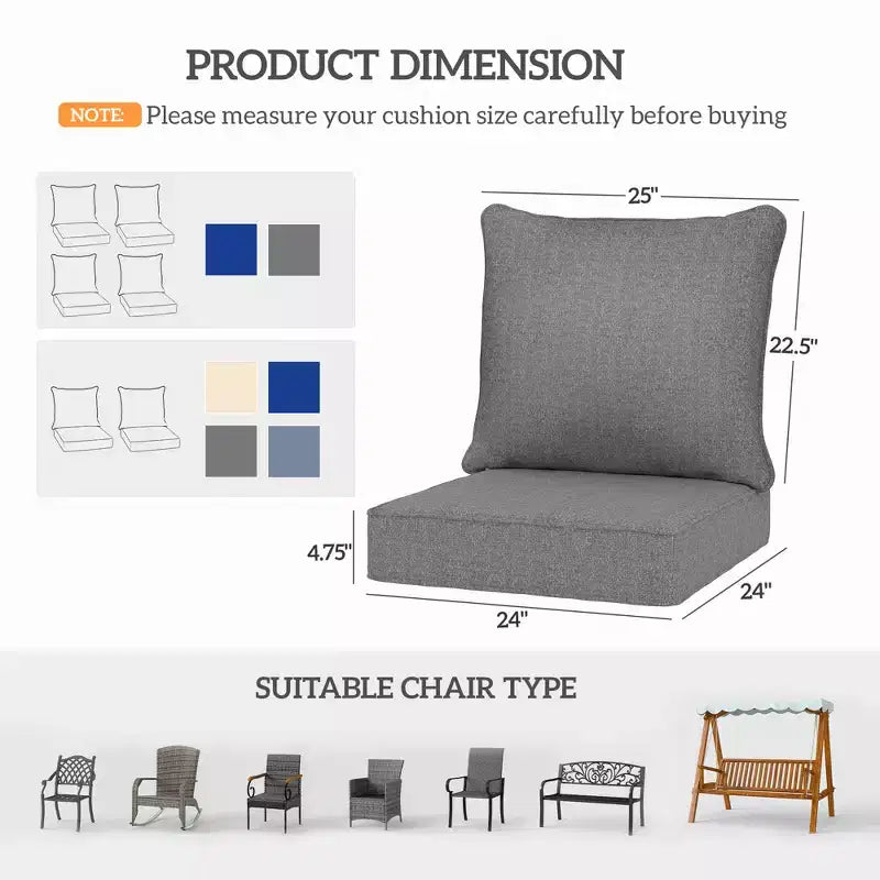 Lot de 8 coussins de chaise de patio avec assise et dossier, ensemble de coussins de rechange résistants à la décoloration