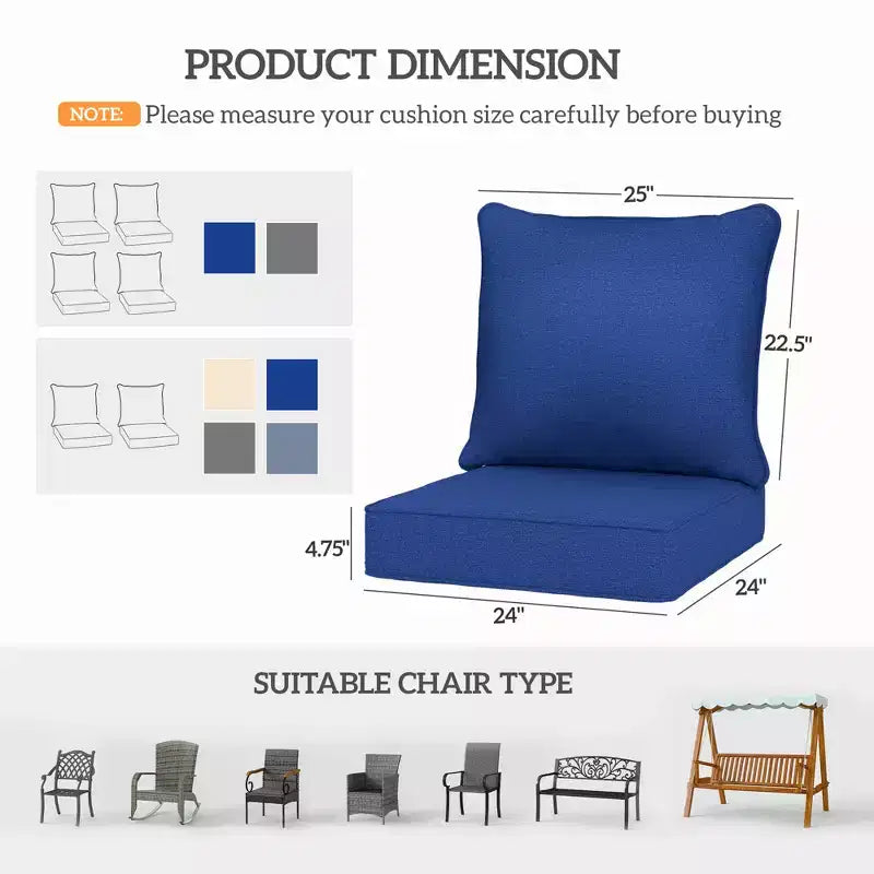 Lot de 8 coussins de chaise de patio avec assise et dossier, ensemble de coussins de rechange résistants à la décoloration