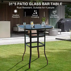 Set di mobili da bar da patio 5 pezzi, sgabelli girevoli, tavolo con piano in vetro in textilene blu, set di sedie da bar alte girevoli in textilene per tutte le stagioni