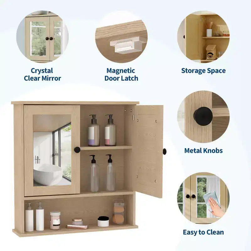 Armadietto dei medicinali con specchio da 22,2 pollici per bagno, armadietto da parete sopra il WC con ripiano regolabile, armadietto impermeabile in MDF per bagno