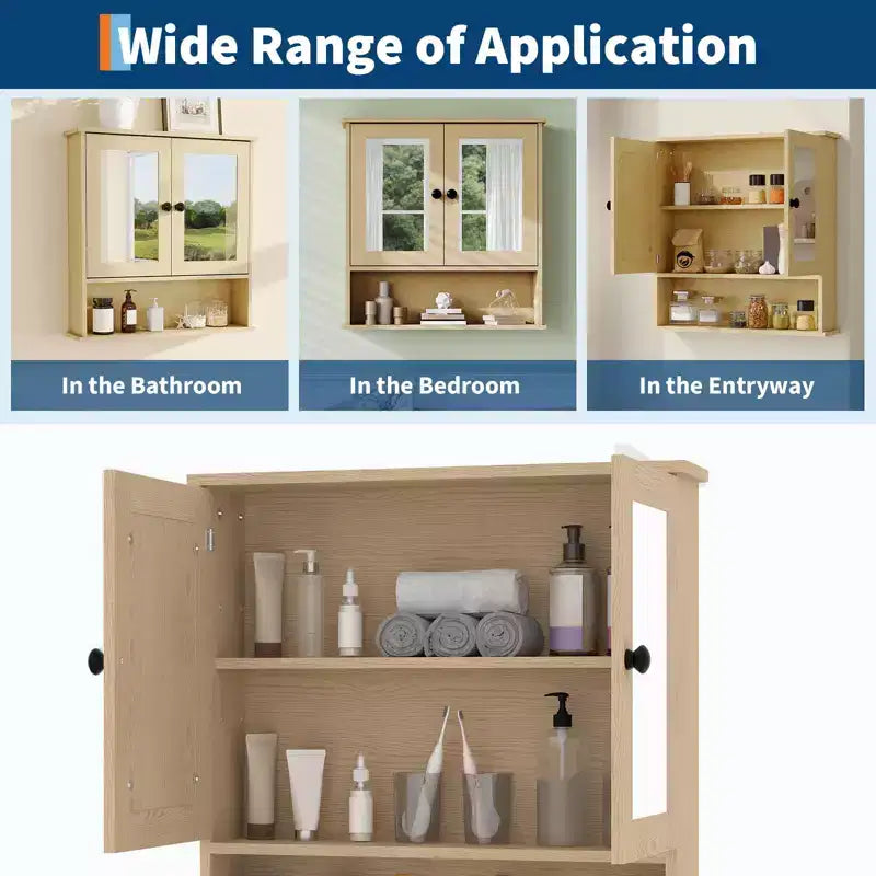 Armadietto dei medicinali con specchio da 22,2 pollici per bagno, armadietto da parete sopra il WC con ripiano regolabile, armadietto impermeabile in MDF per bagno