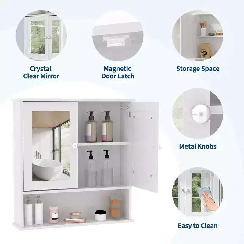 Armadietto dei medicinali con specchio da 22,2 pollici per bagno, armadietto da parete sopra il WC con ripiano regolabile, armadietto impermeabile in MDF per bagno