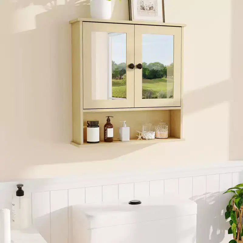 Armadietto dei medicinali con specchio da 22,2 pollici per bagno, armadietto da parete sopra il WC con ripiano regolabile, armadietto impermeabile in MDF per bagno