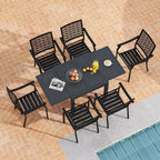 Set da pranzo da esterno espandibile Gymax 7 pezzi con piano e sedili a doghe per giardino e terrazza