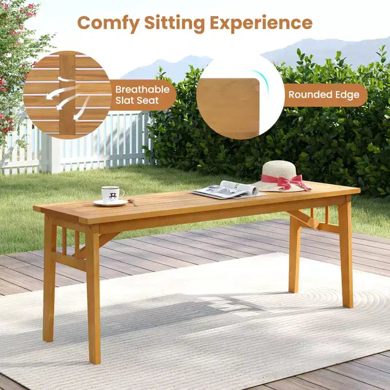 Gymax Set da Pranzo per Esterno 3 Pezzi Tavolo Rettangolare da Picnic e 2 Panche con Foro per Ombrellone da 5 cm