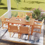 Set da pranzo da esterno Gymax con tavolo in legno a 7 pezzi, tavolo rettangolare e 6 poltrone