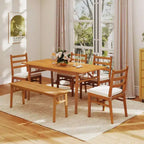 Set da pranzo da giardino Gymax 6 pz in legno di acacia con panca, foro da 5 cm per ombrellone e cuscini
