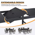 Table à manger extensible HAPPATIO pour extérieur, Table de patio en aluminium pour 4 à 8 personnes, Table rectangulaire thermolaquée avec trou pour parasol