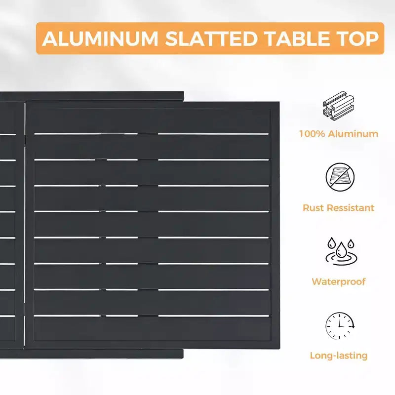 Table à manger extensible HAPPATIO pour extérieur, Table de patio en aluminium pour 4 à 8 personnes, Table rectangulaire thermolaquée avec trou pour parasol