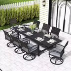 Table à manger extensible HAPPATIO pour extérieur, Table de patio en aluminium pour 4 à 8 personnes, Table rectangulaire thermolaquée avec trou pour parasol