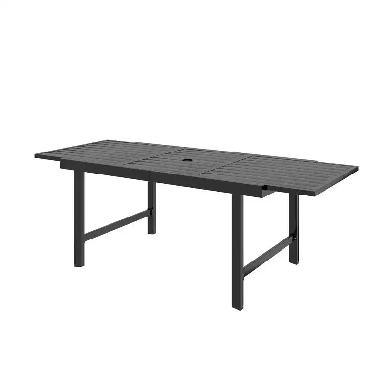 Table à manger extensible HAPPATIO pour extérieur, Table de patio en aluminium pour 4 à 8 personnes, Table rectangulaire thermolaquée avec trou pour parasol