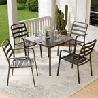 LAUSAINT HOME 5 Pieces Outdoor Dining Sets for 4, 35'' Black Metal Square Table with 1.5'' Umbrella Hole and 4 Stackable