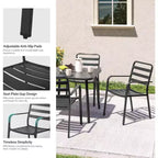 LAUSAINT HOME Ensemble repas de jardin 5 pièces pour 4 personnes, table carrée en métal noir de 89 cm avec trou pour parasol de 3,8 cm et 4 chaises empilables