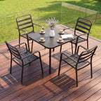 LAUSAINT HOME Ensemble repas de jardin 5 pièces pour 4 personnes, table carrée en métal noir de 89 cm avec trou pour parasol de 3,8 cm et 4 chaises empilables